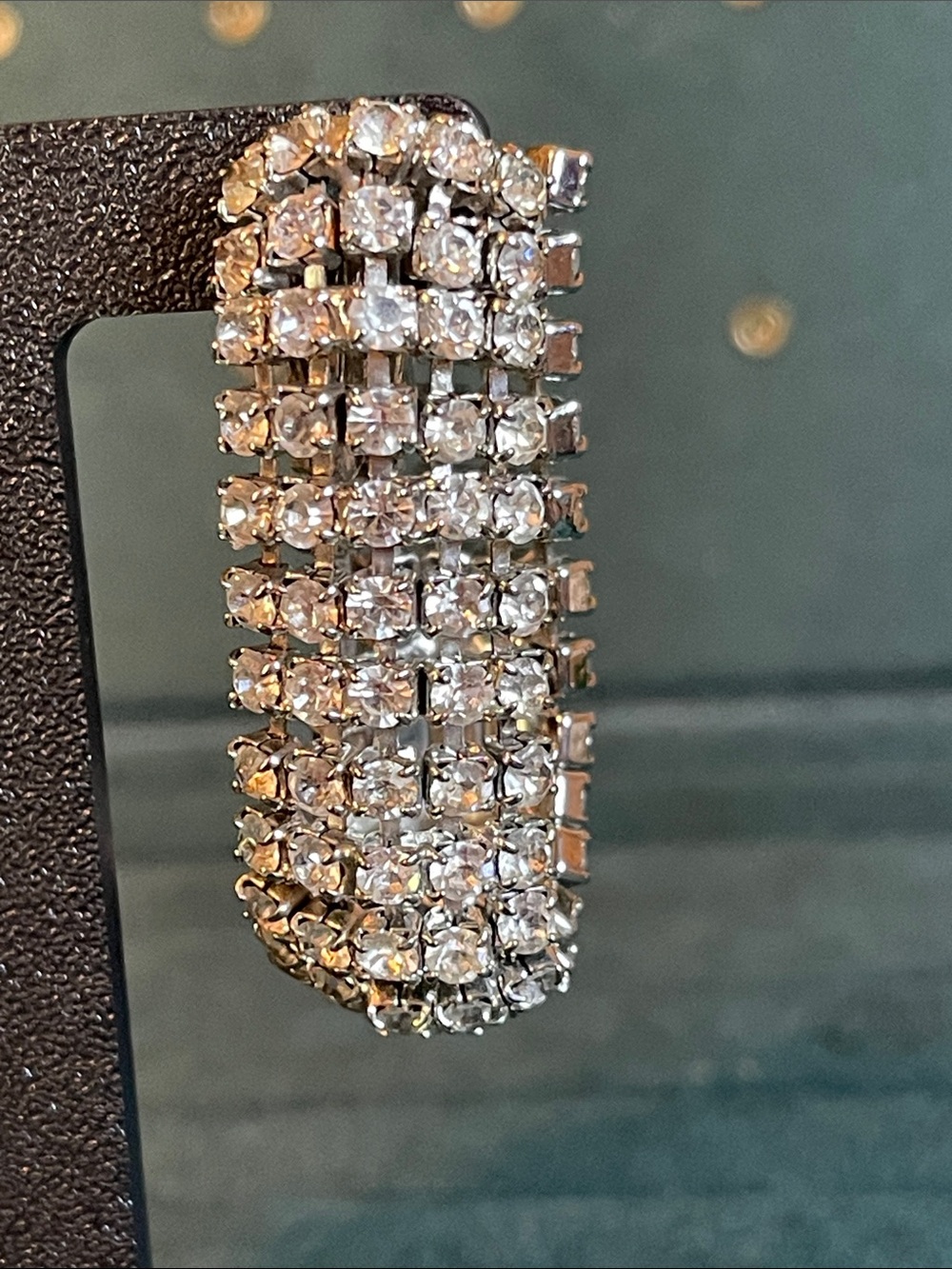 1960’s Prong-Set Rhinestone “Around the Lobe” Draped Effect Clip-On Earrings - Picture 4 of 10